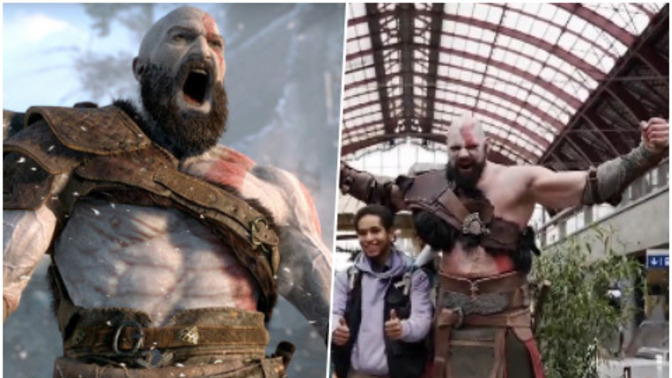 2 metre boyundaki birinden Kratos cosplay'ı! Çok iyi değil mi?