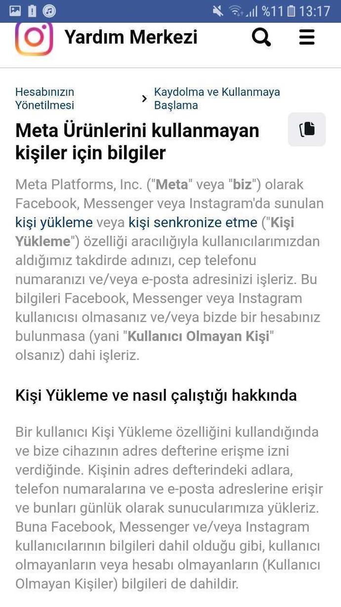 Facebook/Instagram bilgi aktarım bildirimi nedir?