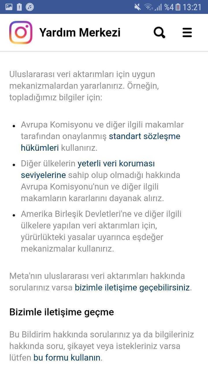 Facebook/Instagram bilgi aktarım bildirimi nedir?