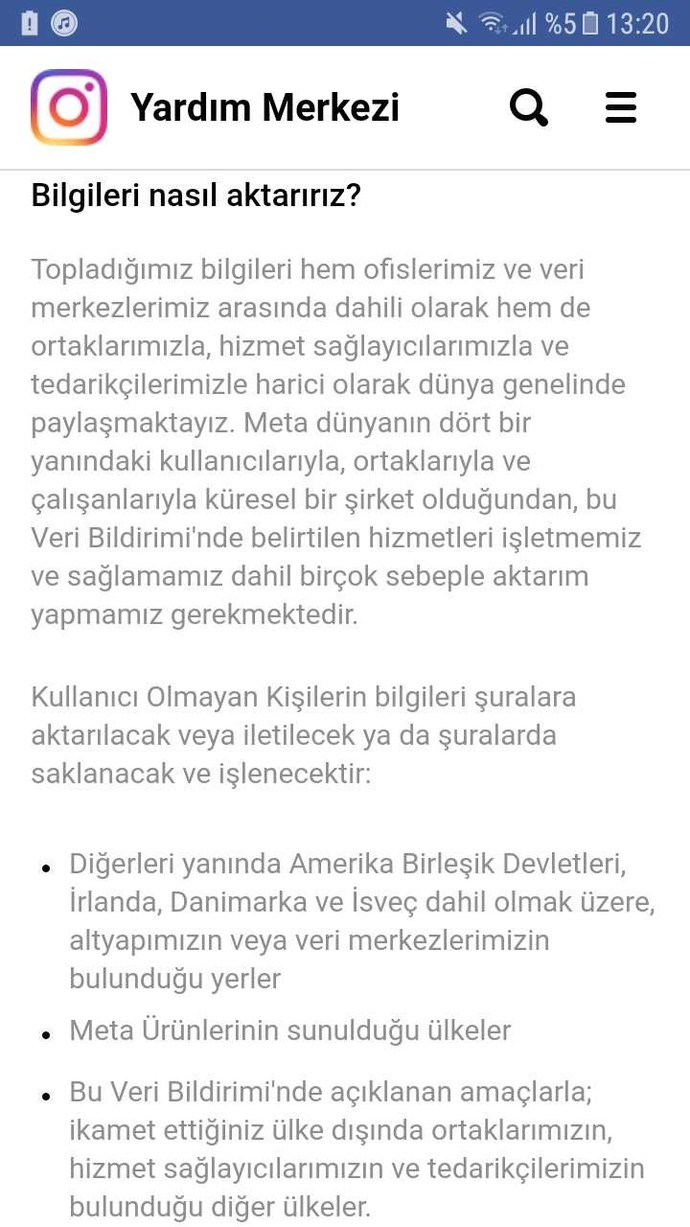 Facebook/Instagram bilgi aktarım bildirimi nedir?