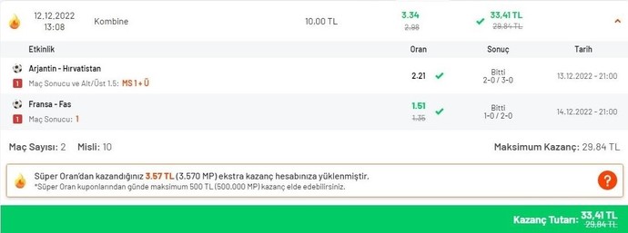 İki kupon yapmıştım ikisi de geldi. Sizce iddaa da iyimiyim?