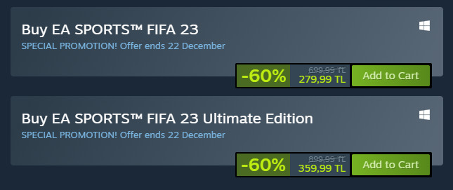 FIFA 23, Steamde %60 indirime girerek 700 TLden 280 TLye düştü. FIFA sevenler kimler?
