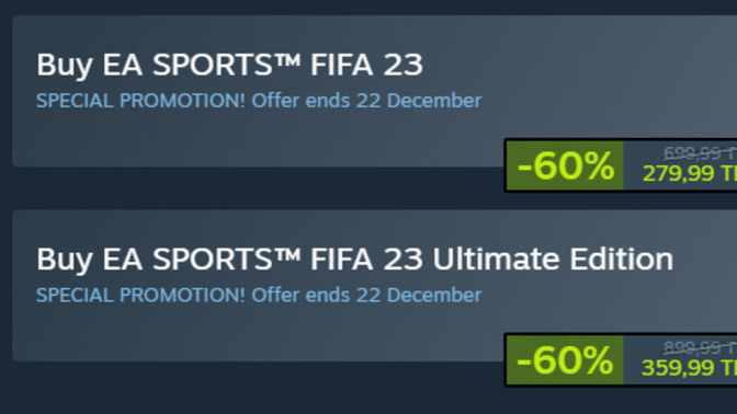 FIFA 23, Steam'de %60 indirime girerek 700 TL'den 280 TL'ye düştü. FIFA sevenler kimler?