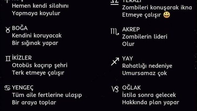 Zombi istilasında burcunuz nasıl davranır?