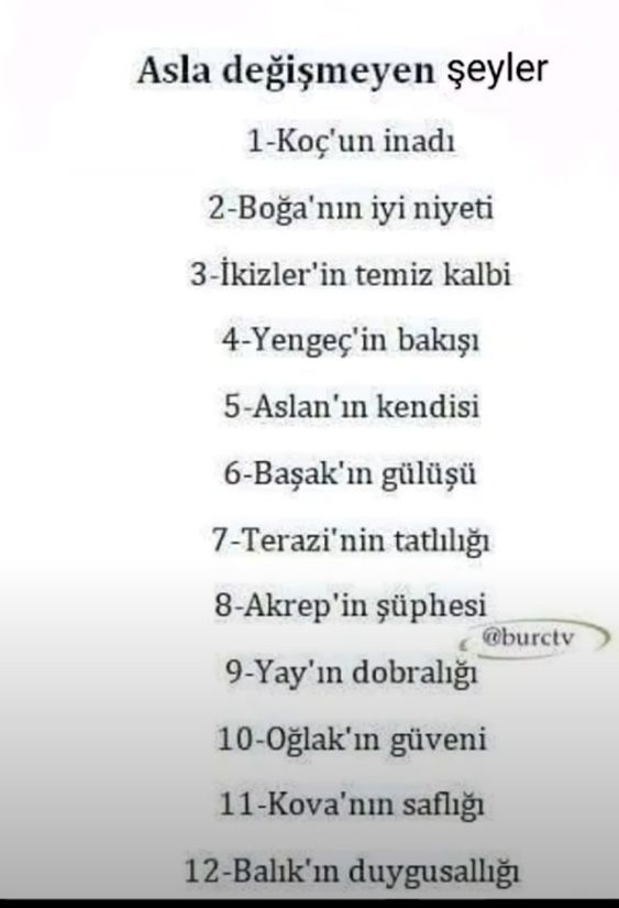 Burçlarda asla değişmeyen şeyler nelerdir?