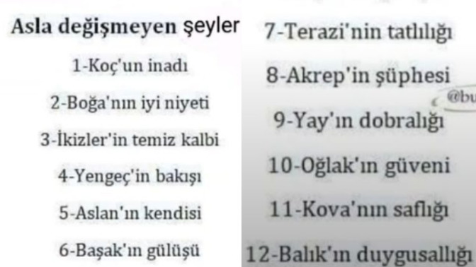 Burçlarda asla değişmeyen şeyler nelerdir?