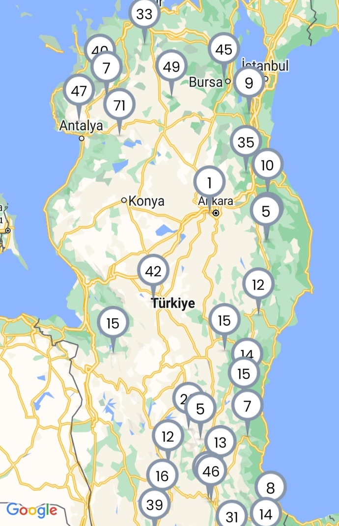 Kayak merkezlerinin kar örtüsü kalınlıkları haritası...