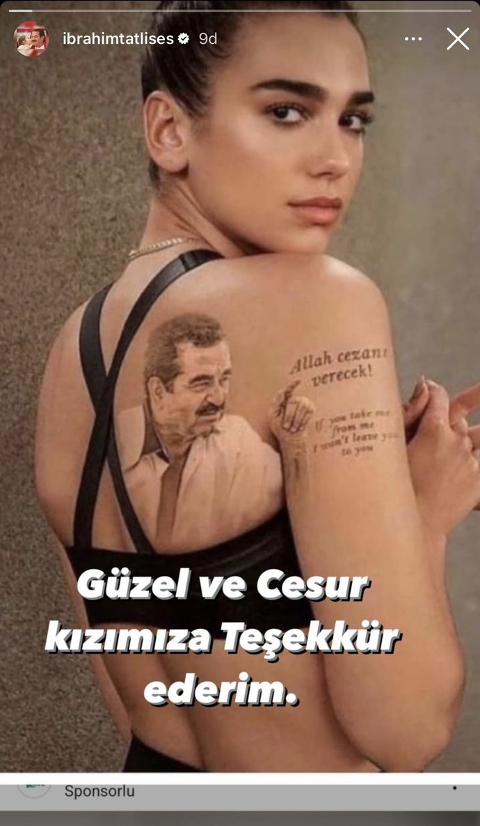İbrahim Tatlıses, Dua Lipanın photoshoplu dövme fotoğrafını gerçek sandı, teşekkür etti! Dövme şahane olmamış mı😂?