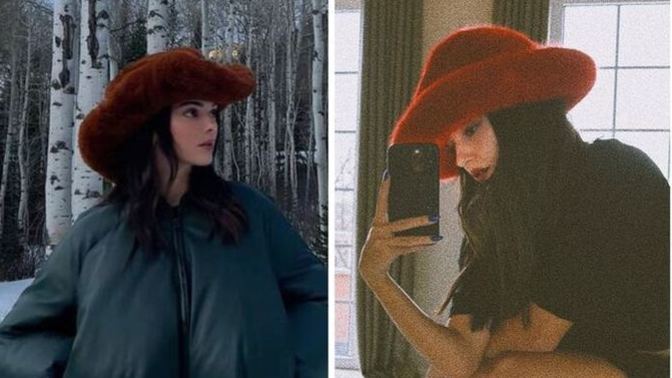 Şapka piştisi! Ünlü markanın şapkası Hande Erçel’e mi Kendall Jenner’a mı yakışmış😍?