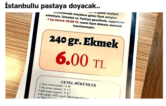 İstanbul’da 240 gr ekmek Fiyatı 6 TL oldu! Bu insanlar taş mı yesin artık?