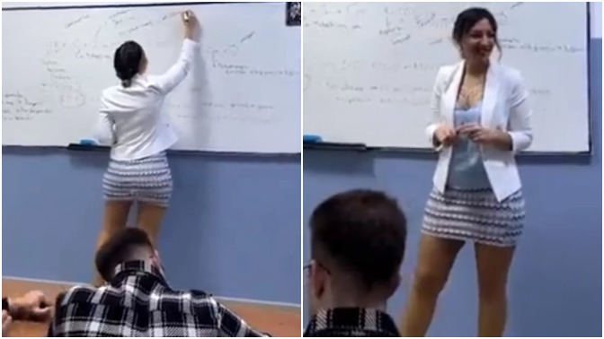 Mini etekli öğretmen sosyal medyada gündem oldu! Sizce öğretmenler mini etek giymeli mi?