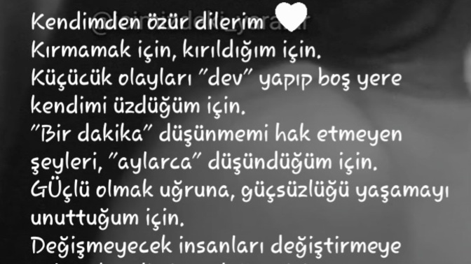 Kendinizden ne için özür dilersiniz?