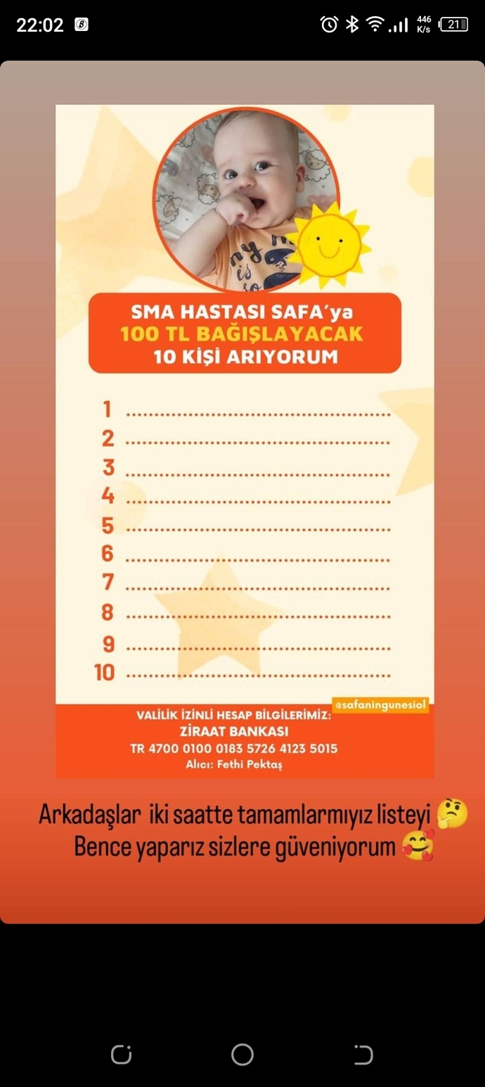 Valilik onaylı sma hastası bebek için yardım edermisiniz?