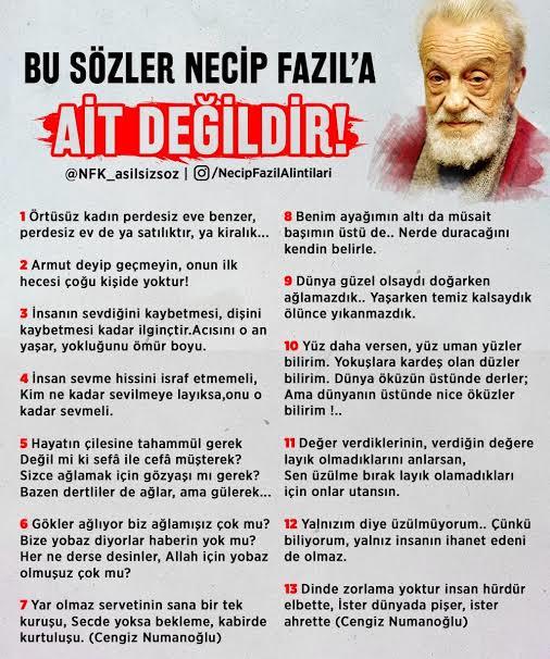 Necip Fazıl'ın bir sözünü bırakır mısın?