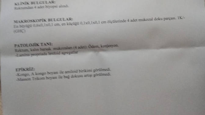 Arkadaslsr babamın kalın bagirsaktan aldıkları sonuç çıkmış lütfen bilen kişi bakabilirmi temiz mi çıkmış?
