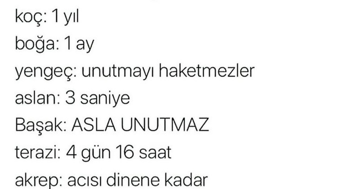 Burcunuza göre gideni unutma süreniz ne kadar?