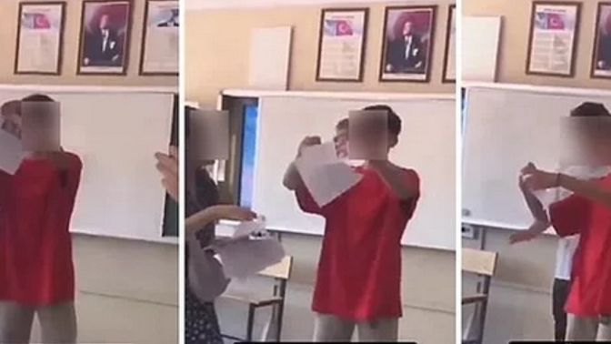 Öğretmeninin elinden aldığı karneyi sınıfta yırttı! Gençlikten ümidiniz var mı?