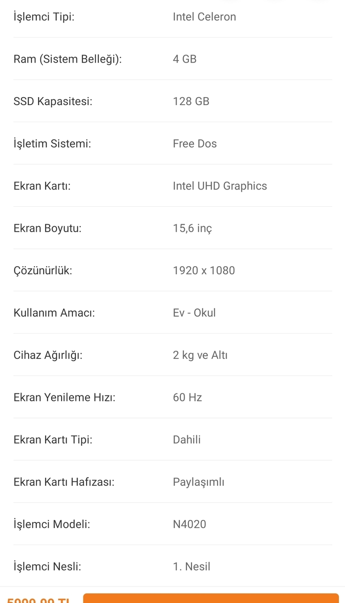 Laptop alıcam fiyatı 6000 tl bu sisteme verilir mi arkadaşlar?