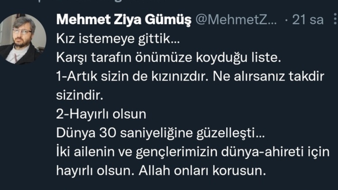 "Kız istemeye" gittiniz ya da sizi istemeye geldiler.. Bir liste tutturuldu elinize.. Sizce ne yazıyordur o listede?