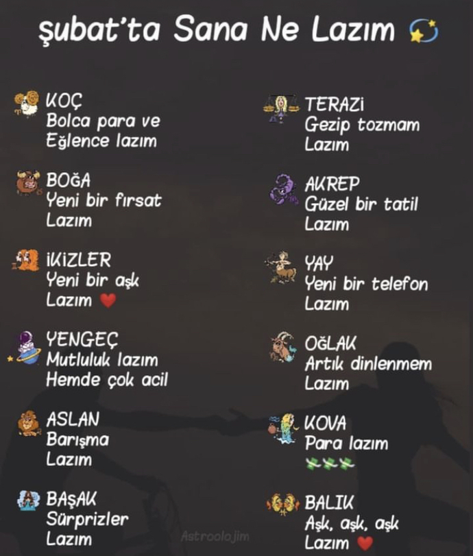 Burçlara şubat ayında ne lazım?