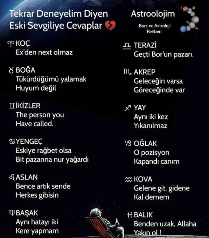 Tekrar deneyelim diye eski sevgiliye burçların cevapları nedir?