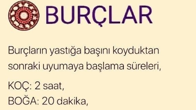 Burcuna göre yastığa başını koyduktan sonra uyumaya ne zaman başlarsın?