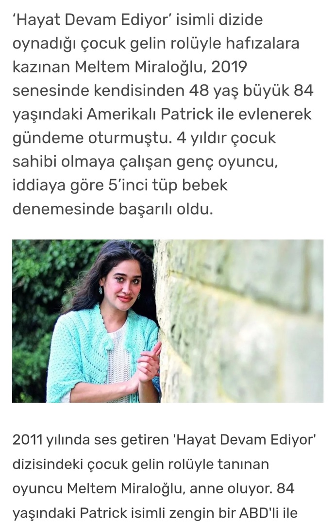 Oyuncu meltem miroglunun 84 yasindaki amerikalidan hamile kalmasini nasil yorumluyorsunuz?