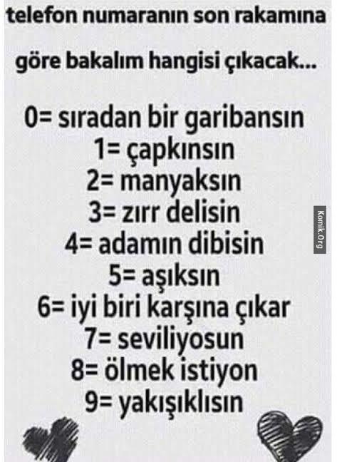 Telefon numaranın son rakamına göre nesin?