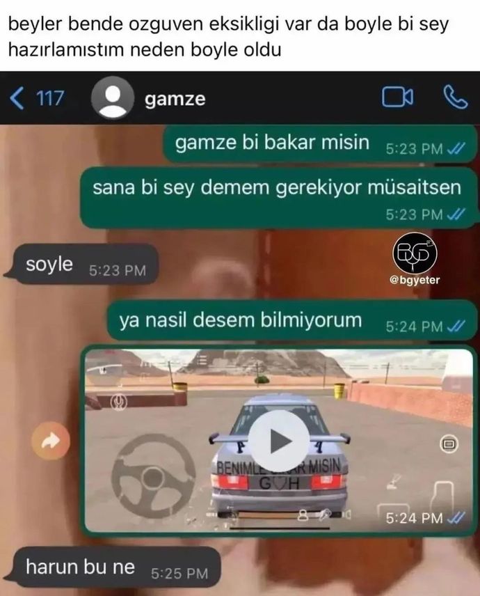 Oyunda arabanın arkasına benimle çıkar mısın? yazıp teklif eden erkek! Taktik güzel mi :D?