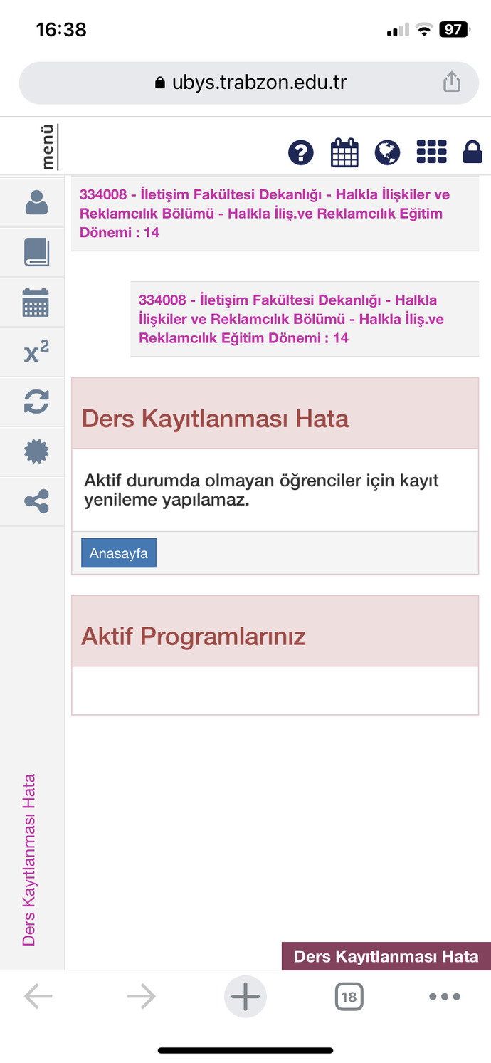 Okulu birinci dönem dondurdum, ondan mı ders kayıtlanması hata diyor?