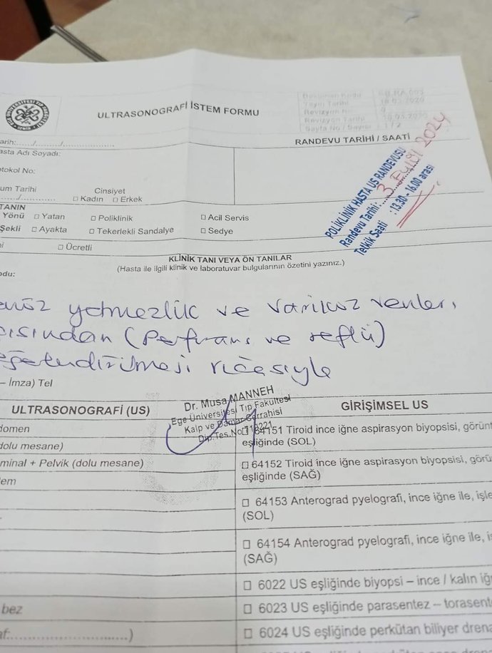 Ege Üniversitesi Tıp Fakültesi bir hastaya 3 Eylül 2024 tarihine ultrason randevusu vermiş sağlık sistemimiz çöktümü sizce?