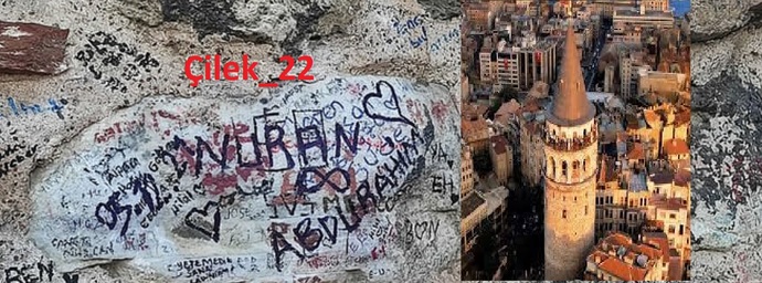 Eline kalem alan Galata Kulesinin duvarına adını yazıyor! Galata Kulesine gittiniz mi?