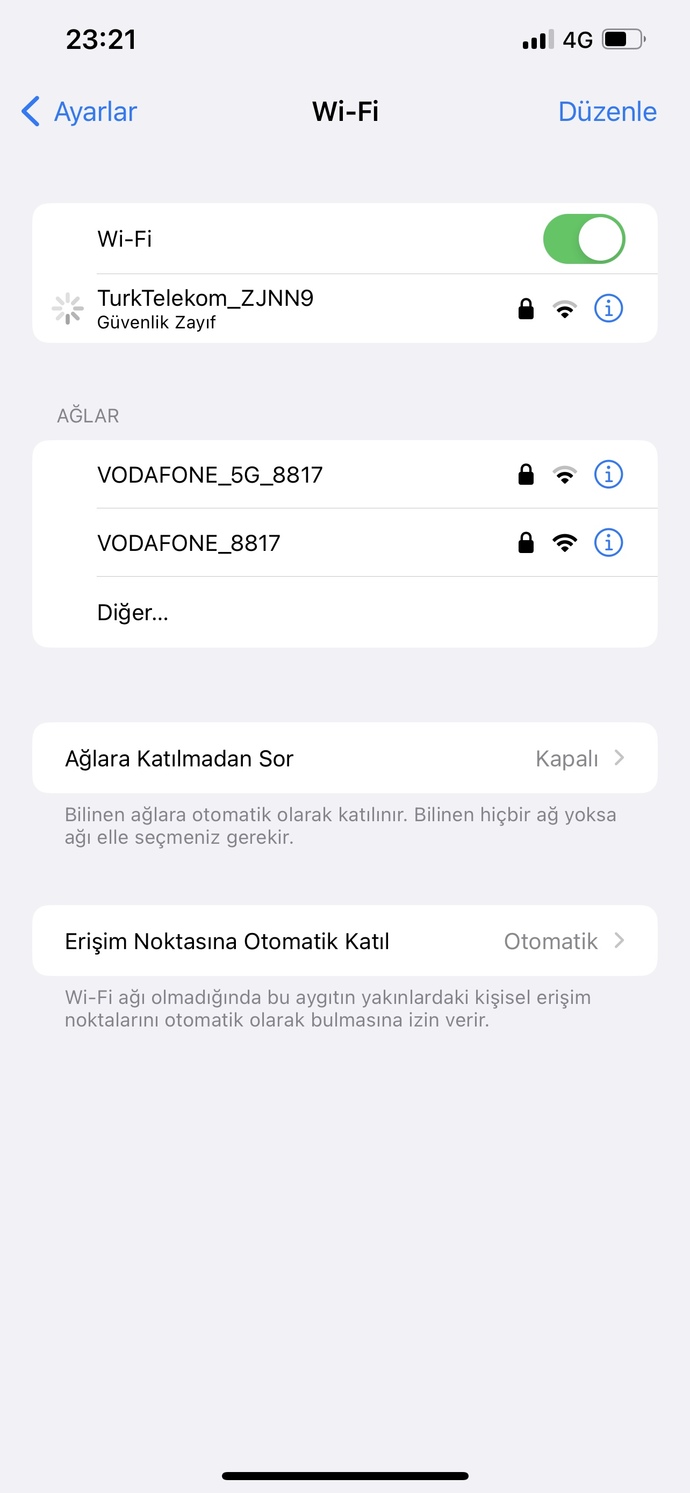Wi-Fi ağına bağlanmaya çalışıyorum ama neden böyle oluyor?