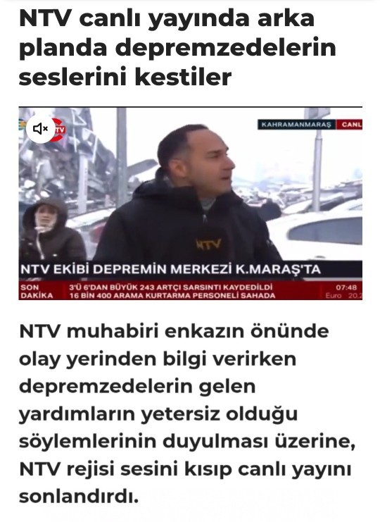 NTVnin canlı yayında arka planda depremzedelerin seslerini kesmesine ne diyorsunuz?