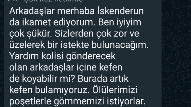 Hatay'ın İskenderun ilçesi için gıda ve erzak yardımı dışında çok acil kefen yardımı gerekiyor. Lütfen sizde paylaşır mısınız 🥺?