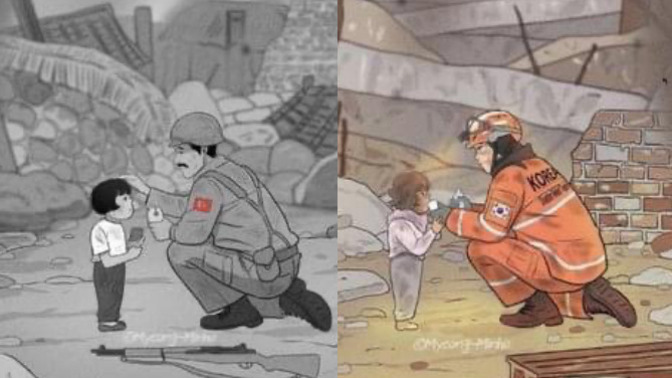 Siz bize Kore Savaşı'nda yardım ettiniz biz size deprem afetinde.. Güney Koreli ressamın çizimini nasıl buldunuz🙏🏻?