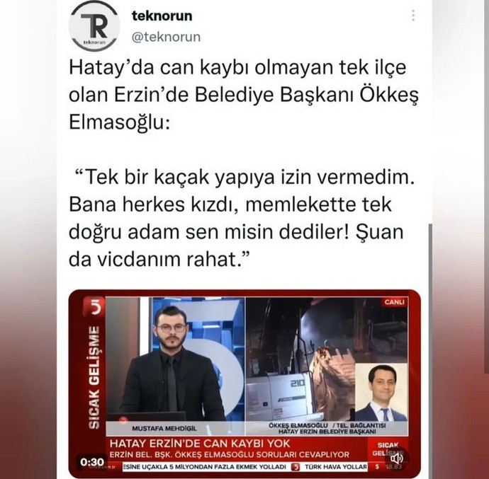 Hataydaki depremde can kaybı olmayan tek ilçe, Erzin. Bu konuda hakkında ne düşünüyorsunuz?