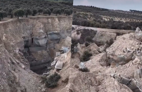 Deprem sonrası ikiye bölünen zeytin tarlasından video geldi. Depremin şiddeti çok daha net anlaşılmıyor mu?