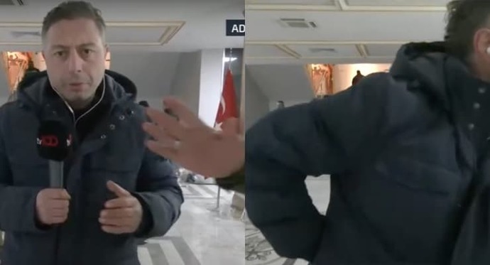 Depremzede derdini anlatırken muhabir mikrofonu sakladı! Bu nasıl bir habercilik?