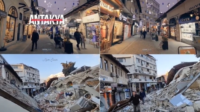 Alper Şener, Hatay'ın Saray Caddesi'nin depremden önceki ve sonraki halini paylaştı. Ne zaman toparlanırız?