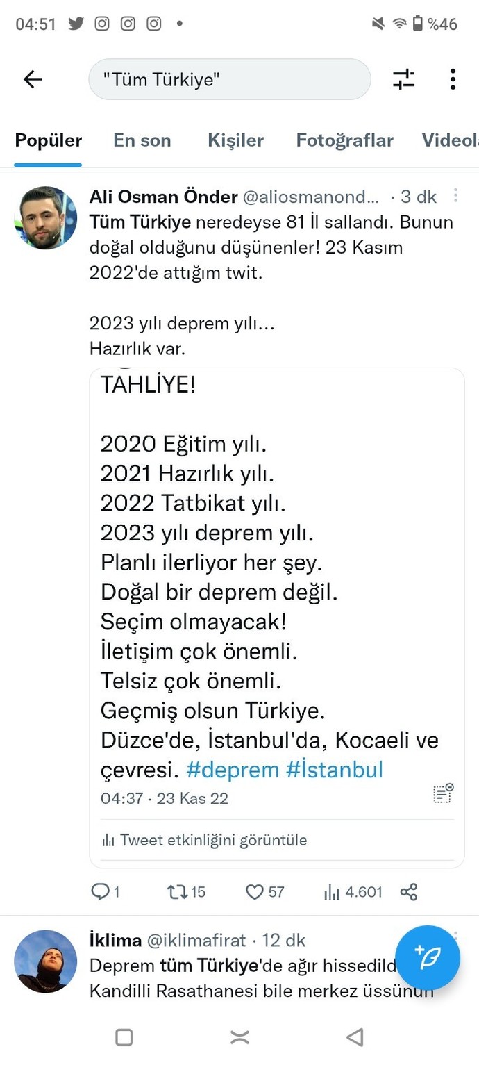 Deprem olmadan önce bütün Türkiye deprem tatbikatı yaptırdılar planlı olabilir mi?