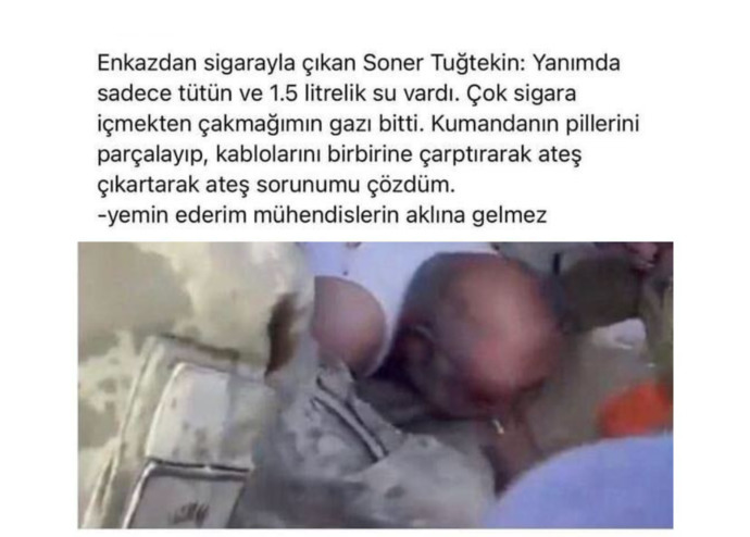 Enkazdan sigara ile çıkan dayımız ateş sorununu pillerle çözmüş. İmkan verilse milletimizin yapamayacağı şey yok mu?