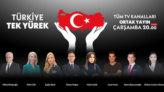 #TürkiyeTekYürek ortak yayını başladı! Yayında birçok ünlü ve sunucu yer alıyor. Bağış yapıyor musunuz?