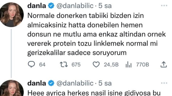 Danla Bilic, protein tozu linki veren influencera tepki gösterdi! Sizce haklı mı?