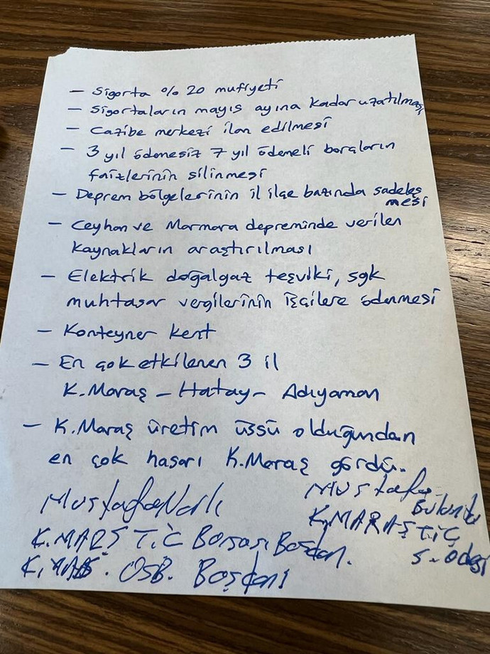 Kahramanmaraş iş dünyası, kenti ayağa kaldırmak için taleplerini listeledi. Sizce bu liste yeterli mi?