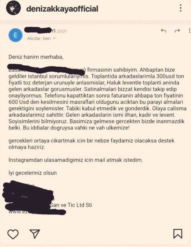 Deniz Akkaya, kendisine gelen bir maili göstererek Ahbapı dolandırıcılıkla suçlamış. İnsanlar neden güzel olan her şeye düşman?
