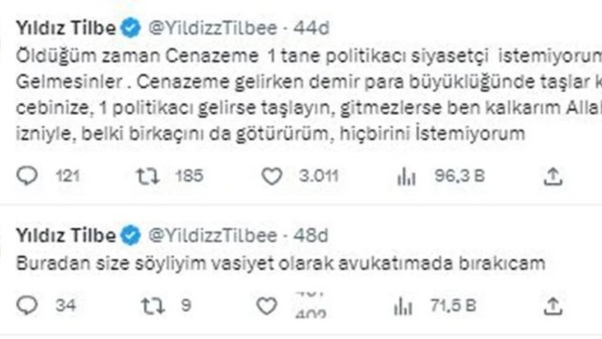 Yıldız Tilbe isyan etti: 'Cenazeme gelmesinler!' Yıldız Tilbe politikacıların gelmesini neden istemiyor?
