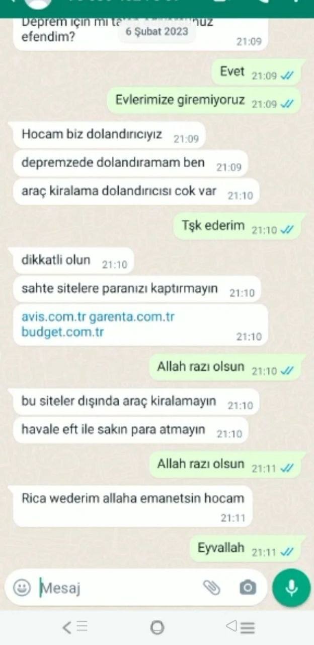 Bir depremzede ve dolandırıcı arasında geçen konuşmalar?
