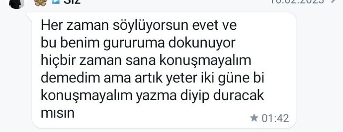 Her tartışmada bitti, yazma, konuşmayalım dediğim sevgilim tamam dedi. Ne yapacağım şimdi?