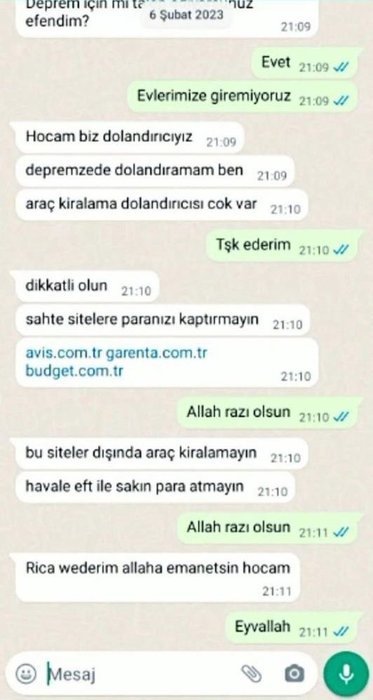 Araç kiralama dolandırıcıları, müşterinin depremzede olduğunu duyunca insafa gelmişler. Sizce kurgu mu bu?